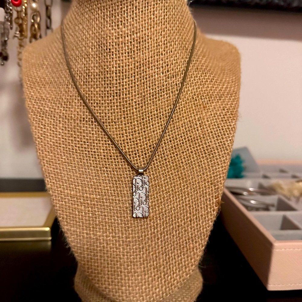AUTHENTIC RARE SILVER DIOR OBLIQUE NECKLACE.
